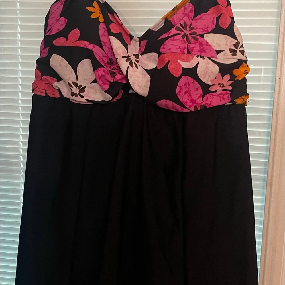 Floral Black Dress with Pink and Orange Accents swimsuit